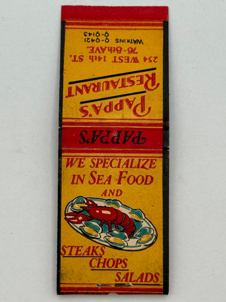 "Pappa’s Restaurant" Vintage Feature Matchbook