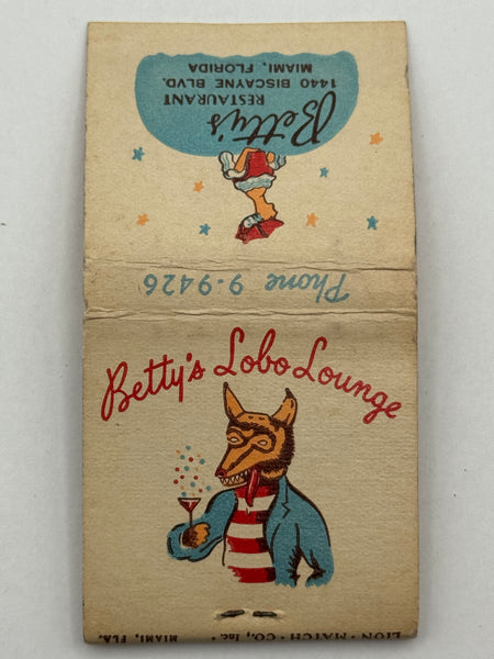 "Betty’s Restaurant" Miami, FL Vintage Feature Matchbook