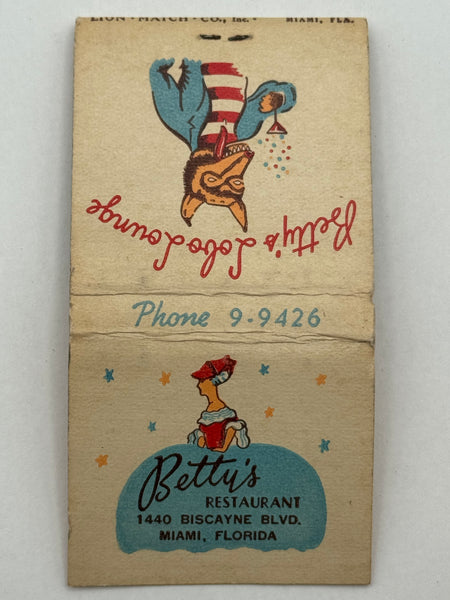 "Betty’s Restaurant" Miami, FL Vintage Feature Matchbook
