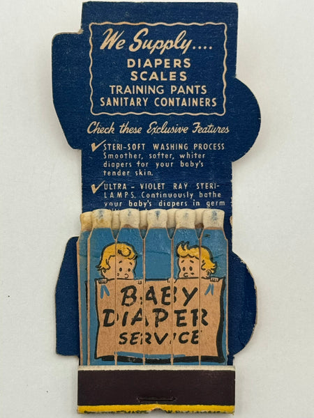 "Baby Diaper Service" Vintage Feature Matchbook with a Contour Cover!