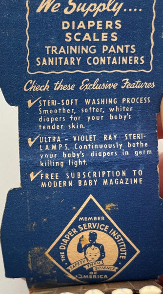 "Baby Diaper Service" Vintage Feature Matchbook with a Contour Cover!