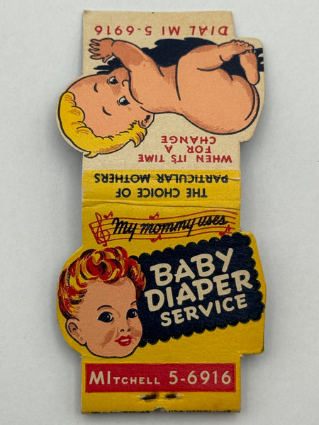 "Baby Diaper Service" Vintage Feature Matchbook with a Contour Cover!