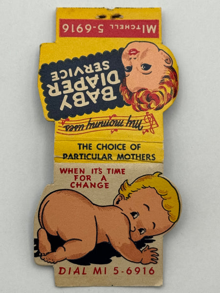 "Baby Diaper Service" Vintage Feature Matchbook with a Contour Cover!