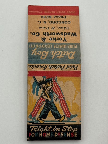 "Yorke & Wadsworth / Dutch Boy" Concord, NC Vintage Feature Matchbook