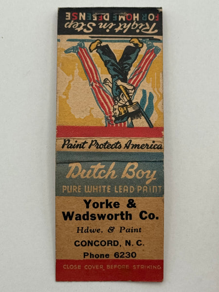 "Yorke & Wadsworth / Dutch Boy" Concord, NC Vintage Feature Matchbook