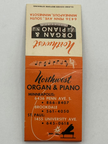 "Northwest Organ & Piano" Minneapolis,- St. Paul, MN Vintage Feature Matchbook