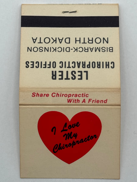 "Lester Chiropractic Offices" Bismarck, N. Dakota Vintage Feature Matchbook