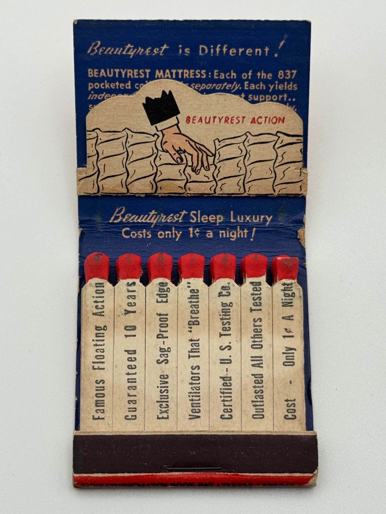 "Beautyrest Mattresses" Vintage Feature Matchbook with a Pop-Up Display!