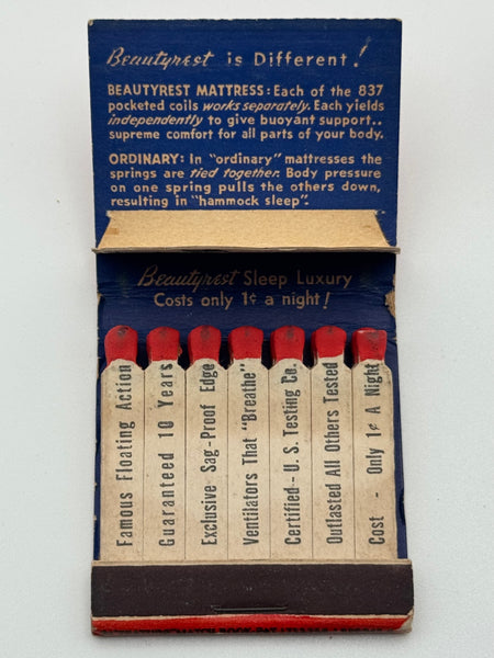 "Beautyrest Mattresses" Vintage Feature Matchbook with a Pop-Up Display!