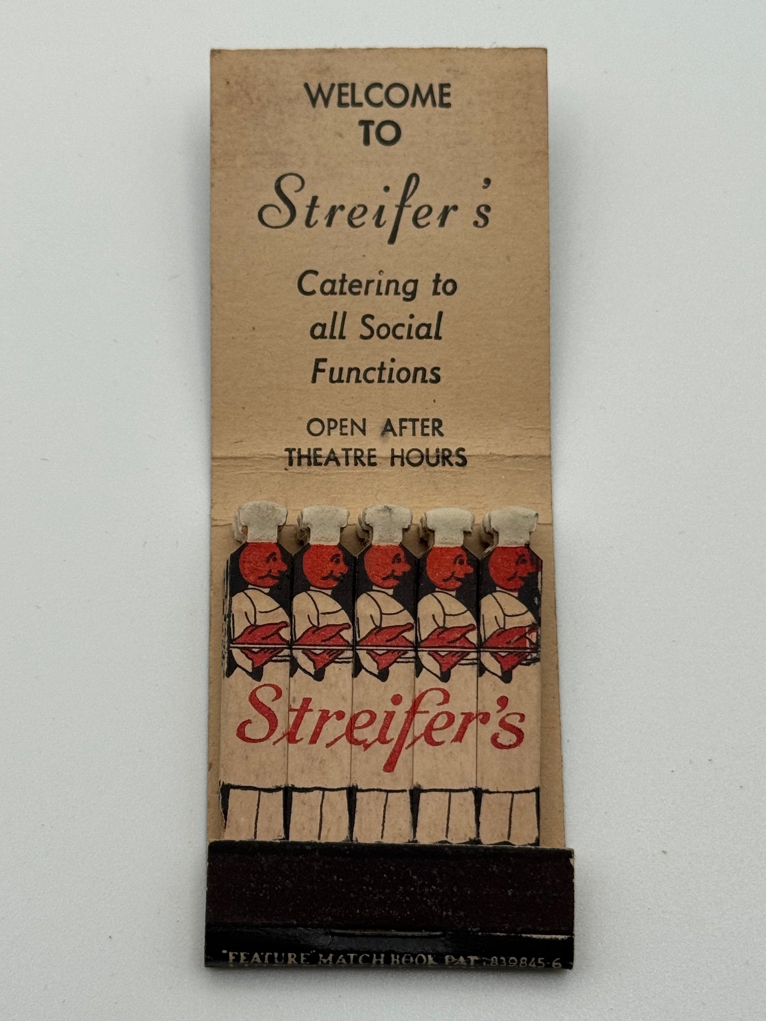 "Streifer’s" New York, NY Vintage Feature Matchbook