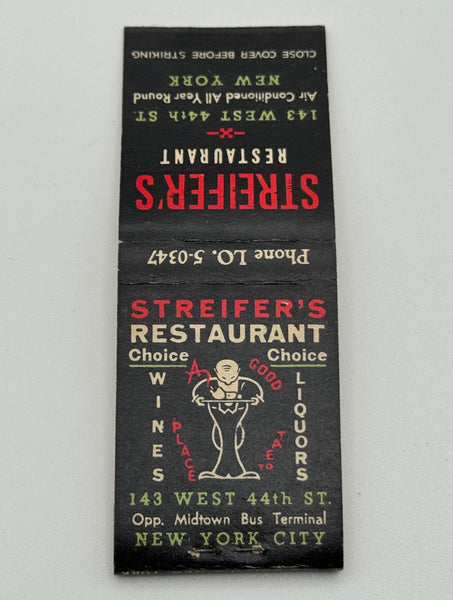 "Streifer’s" New York, NY Vintage Feature Matchbook