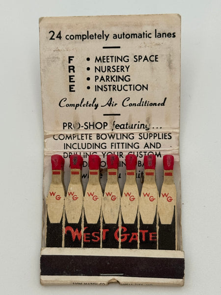 "West Gate Lanes" Jefferson City, MO Vintage Feature Matchbook