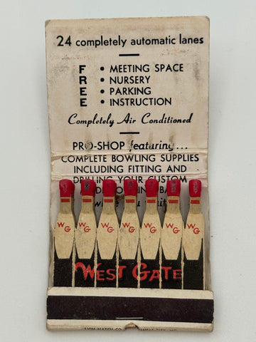 "West Gate Lanes" Jefferson City, MO Vintage Feature Matchbook