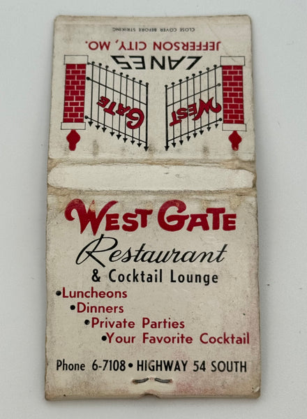 "West Gate Lanes" Jefferson City, MO Vintage Feature Matchbook B