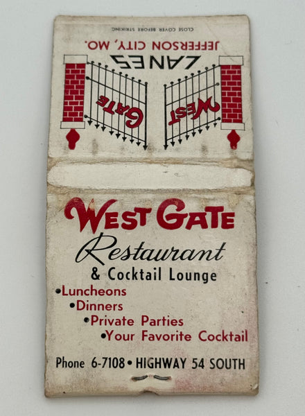 "West Gate Lanes" Jefferson City, MO Vintage Feature Matchbook
