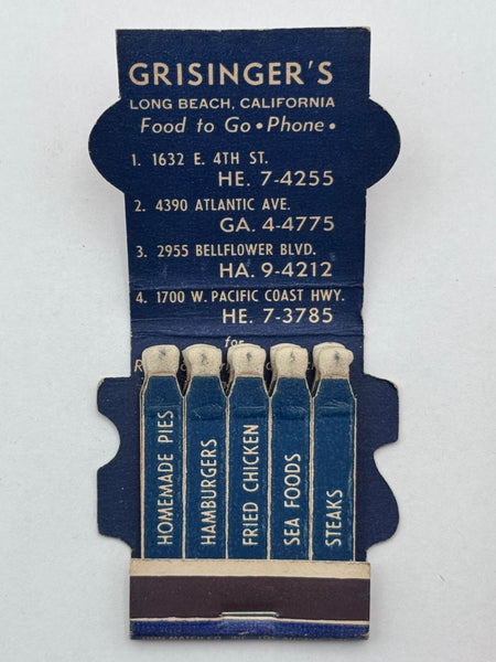 "Grisinger’s" Vintage Feature Matchbook with a Contour Cover!