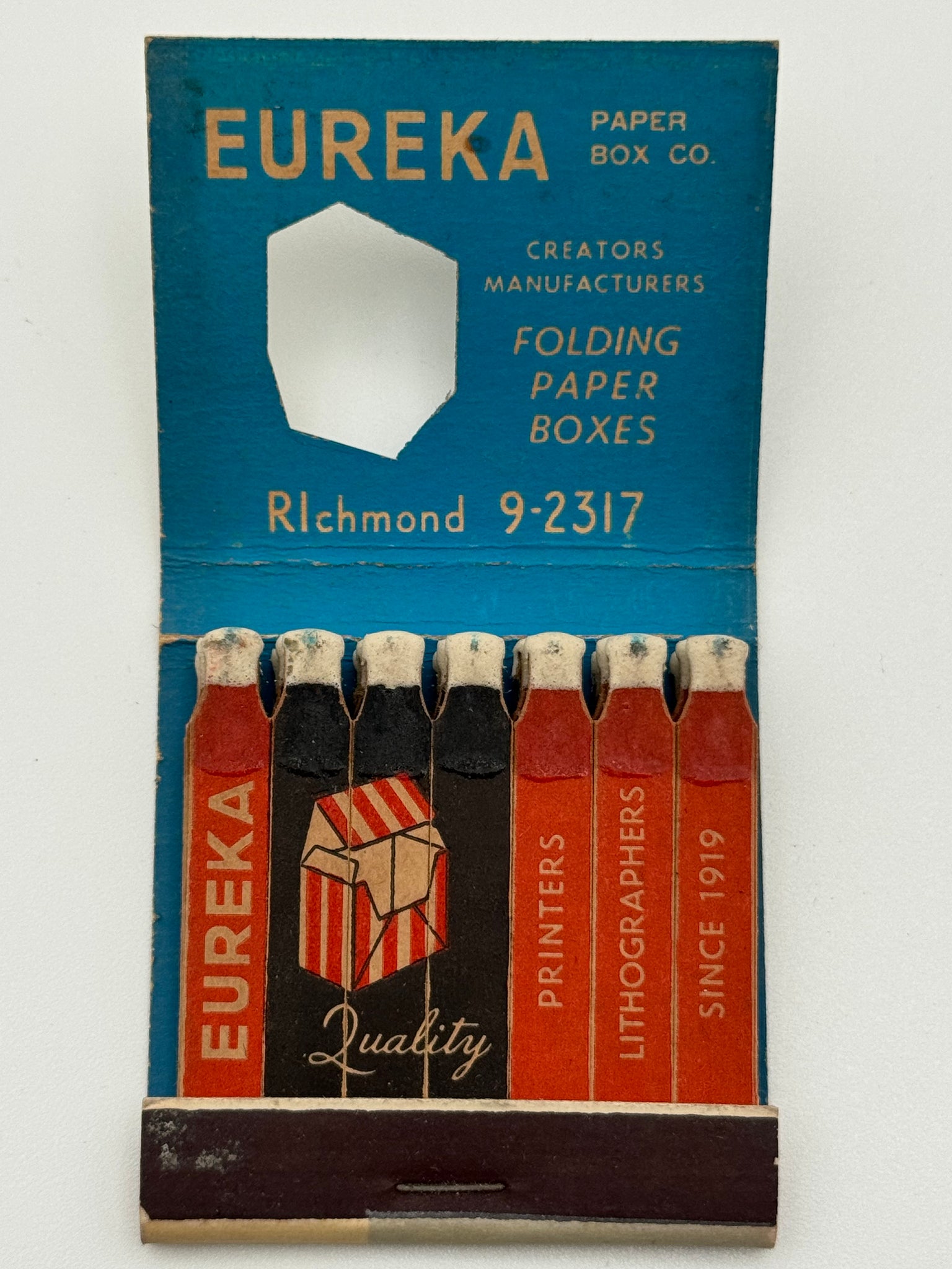 "Eureka Paper Boxes" Los Angeles,CA Vintage Feature Matchbook with a Knot-Hole Cover! -A