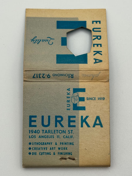 "Eureka Paper Boxes" Los Angeles,CA Vintage Feature Matchbook with a Knot-Hole Cover! -A