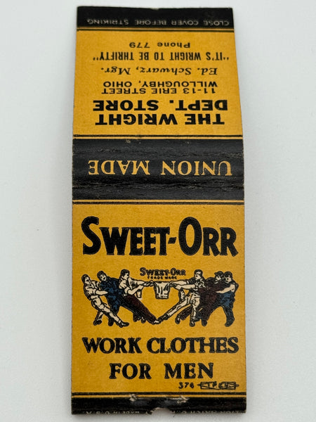 "The Wright Dept. Store/ Sweet-Orr" Willoughby, OH  Vintage Feature Matchbook