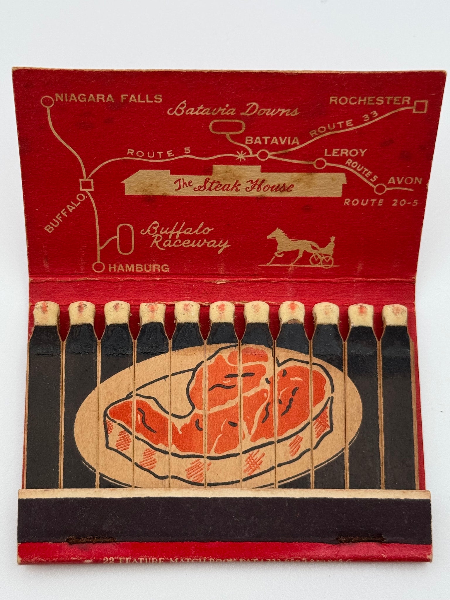"The Steak House" Batavia, NY Vintage Feature Matchbook