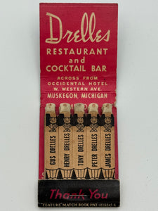 "Drelles Restaurant" Muskegon, WI Vintage Feature Matchbook