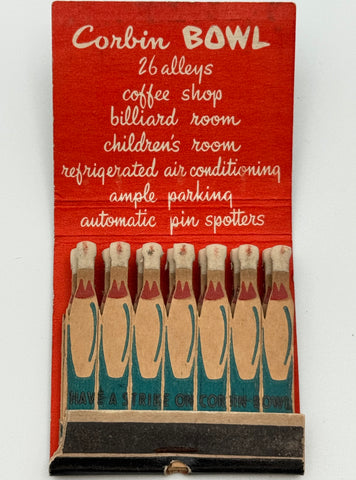 "Corbin Bowl" Tarzana, CA Vintage Feature Matchbook -MCM GOOGIE ART -A