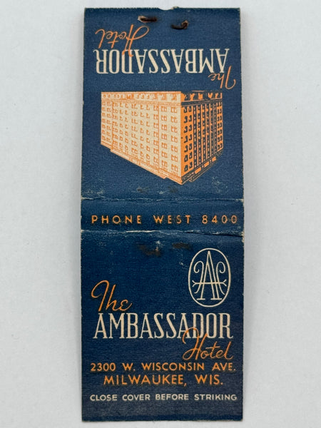 "The Ambassador Hotel" Milwaukee, WI Vintage Feature Matchbook