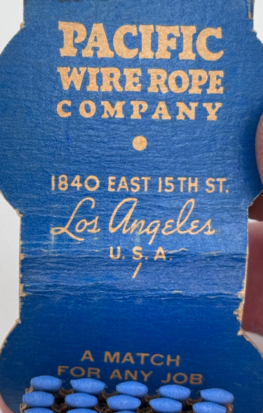 "Pacific Wire Rope Company" Los Angeles, CA Vintage Feature Matchbook with a Contour Cover!