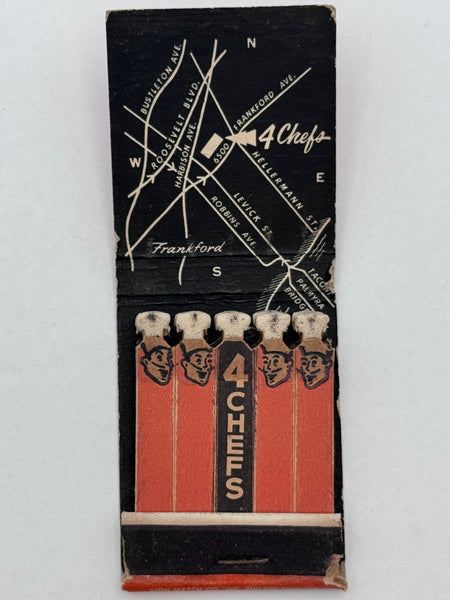 "4 Chefs" Phila, PA Vintage Feature Matchbook