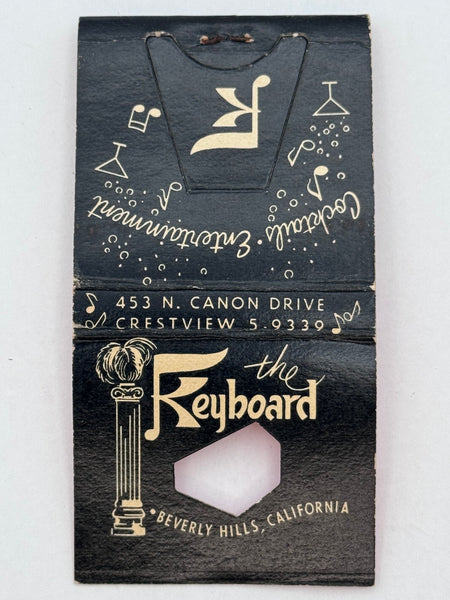 "The Keyboard" Beverly Hills, CA Vintage Feature Matchbook with a Knot-Hole Cover!