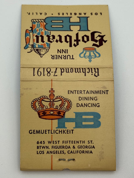 "Turner Inn Hofbrau" Los Angeles, CA Vintage Feature Matchbook -B