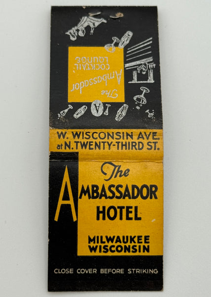 "The Ambassador Hotel" Milwaukee, WI Vintage Feature Matchbook -B