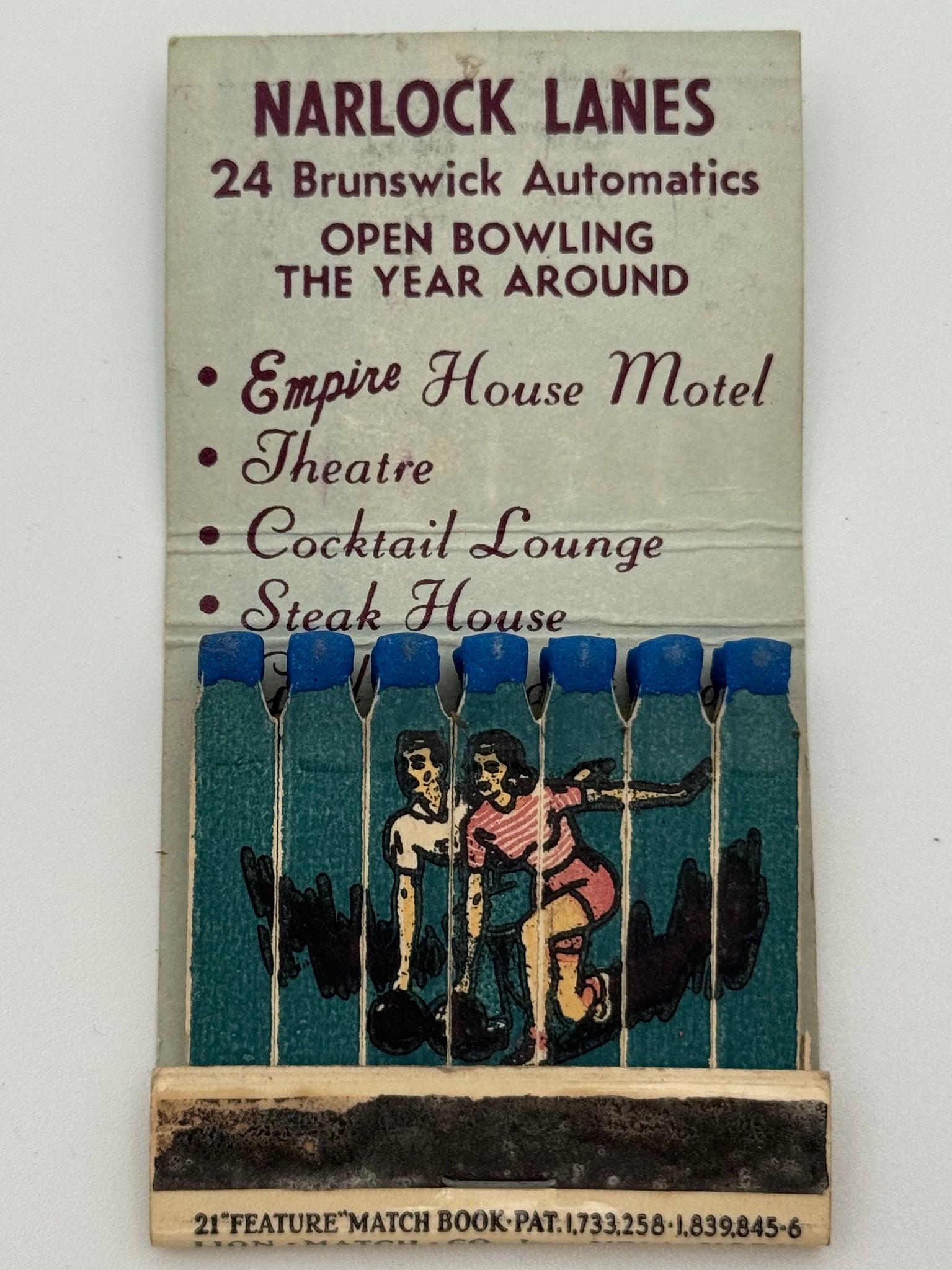 "Art Narlock’s Empire Show Bar & Bowling" Bay City, MI Vintage Feature Matchbook