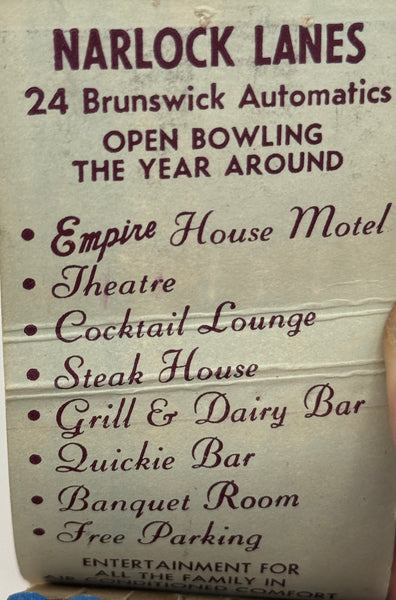"Art Narlock’s Empire Show Bar & Bowling" Bay City, MI Vintage Feature Matchbook
