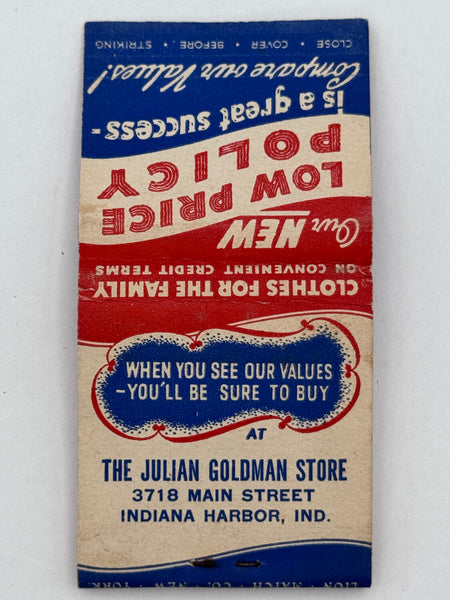 "The Julian Goldman Store" Indiana Harbor, IN Vintage Feature Matchbook w/ a Pop-Up Display!