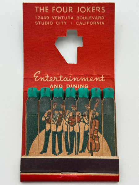 "The 4 Jokers" Studio City, CA Vintage Feature Matchbook w/ Knot Hole!