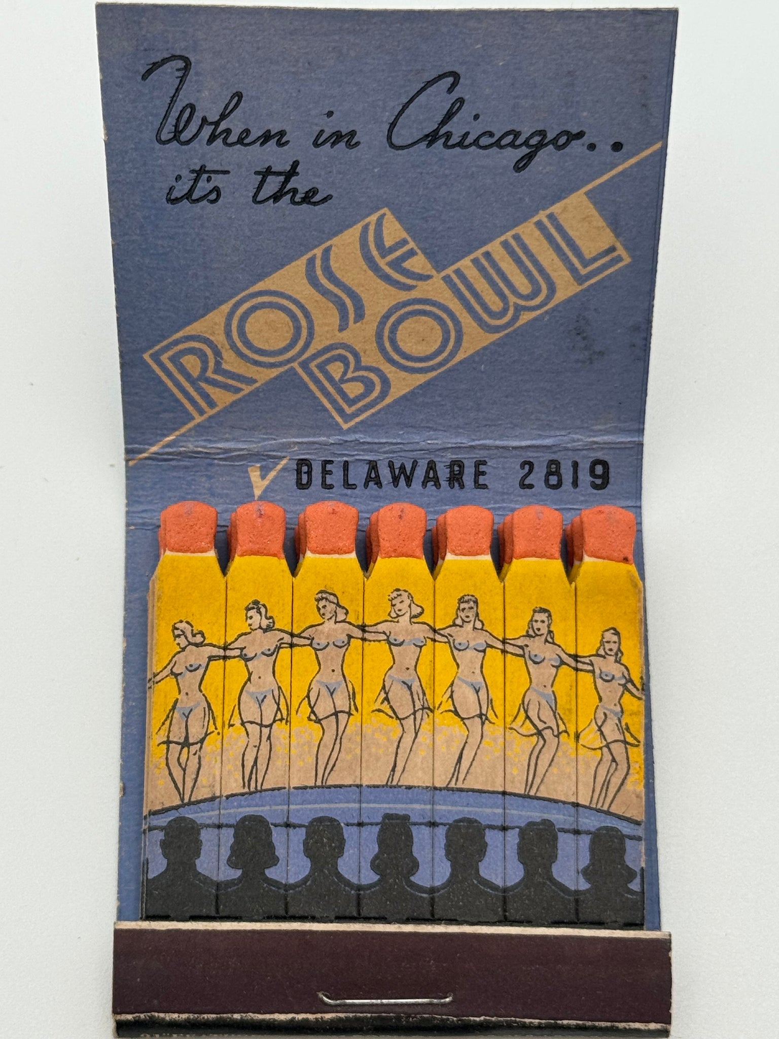 "Rose Bowl" Girlie Chicago, IL Vintage Feature Matchbook -B