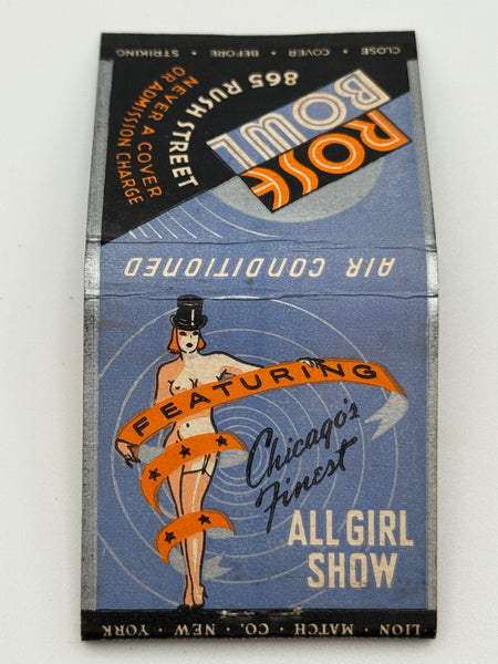 "Rose Bowl" Girlie Chicago, IL Vintage Feature Matchbook -B