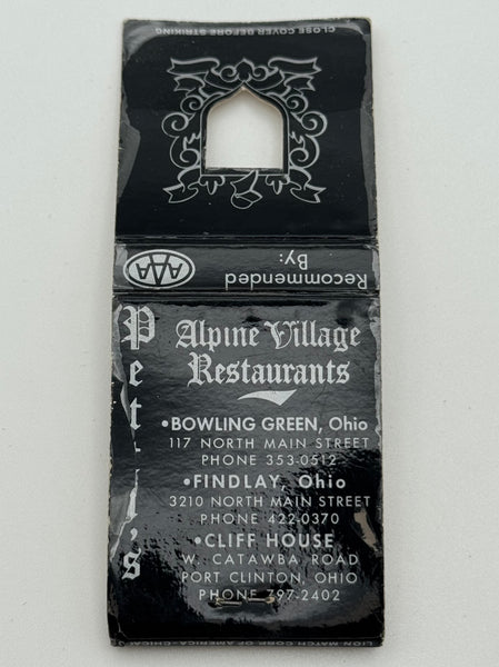 "Alpine Village Restaurant" Bowling Green, OH Vintage Feature Matchbook with a Knot-Hole Cover!