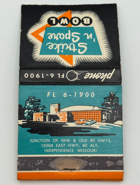"Strike ‘n Spare Bowl" Independence, MO Vintage Feature Matchbook