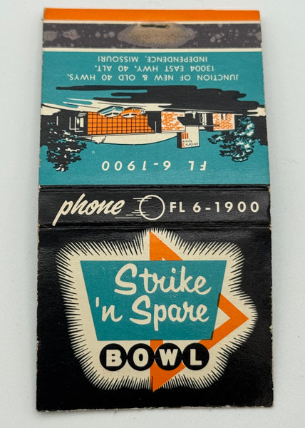 "Strike ‘n Spare Bowl" Independence, MO Vintage Feature Matchbook