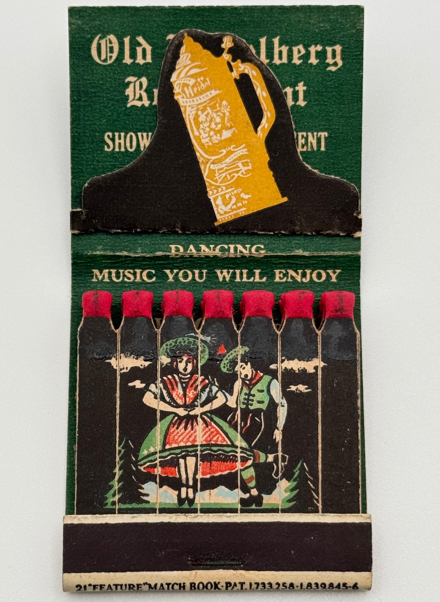 "Old Heidelberg Restaurant" Hallandale, FL Vintage Feature Matchbook with a Pop-Up Display! -B