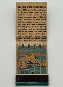 "Cliff House" San Francisco, CA Vintage Feature Matchbook with a Full-Length Cover! -B