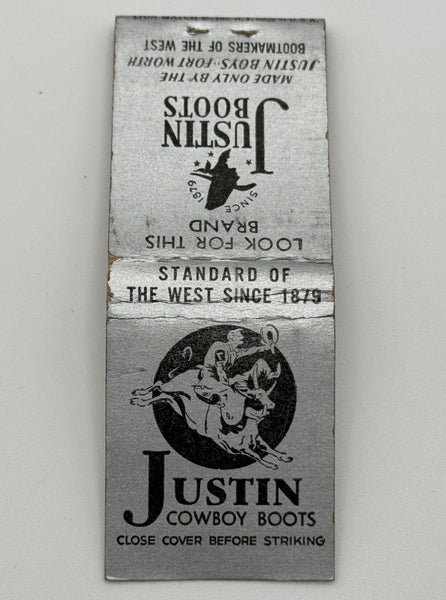 "Justin Cowboy Boots" Fort Worth, TX Vintage Feature Matchbook