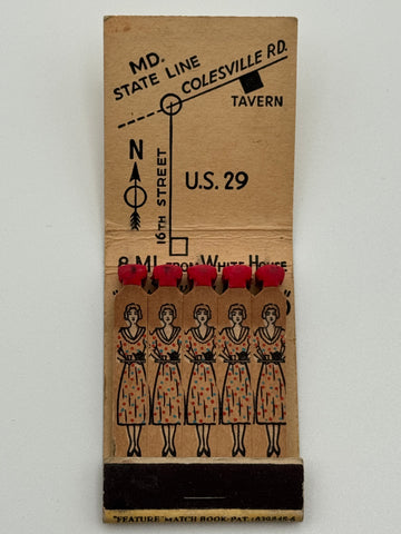 "Mrs. K’s Toll House Tavern" Silver Spring, MD Vintage Feature Matchbook.