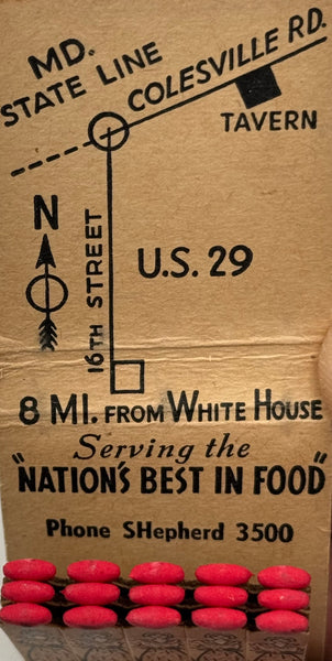 "Mrs. K’s Toll House Tavern" Silver Spring, MD Vintage Feature Matchbook.