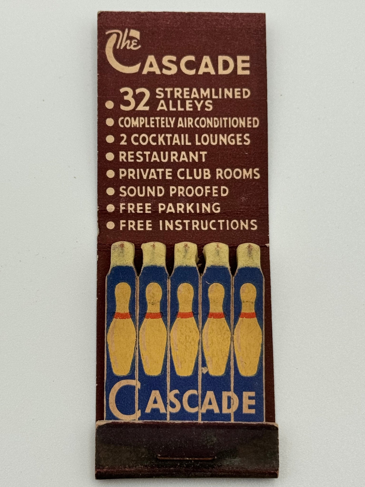 "The Cascade Bowling Center" Vintage Feature Matchbook