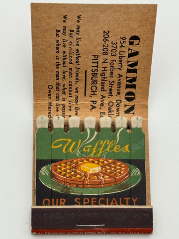 "Gammon’s" Pittsburgh, PA Vintage Feature Matchbook
