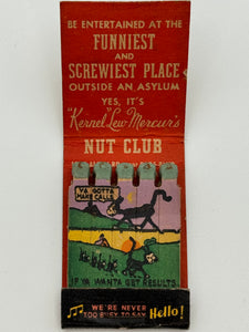 "'Kernel' Lew Mercur’s Nut Club" Miami Beach, FL Vintage Feature Matchbook