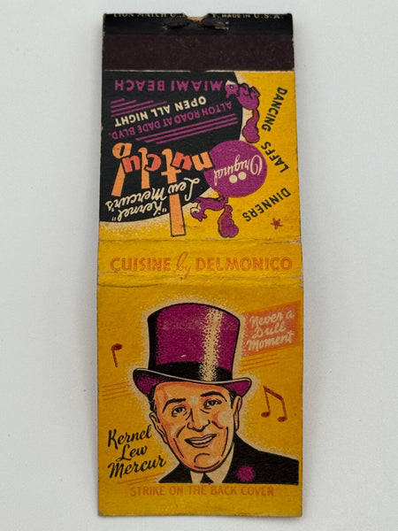 "'Kernel' Lew Mercur’s Nut Club" Miami Beach, FL Vintage Feature Matchbook